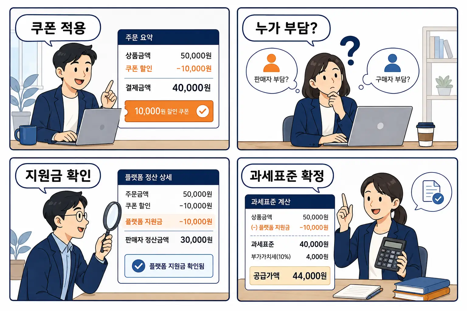 쿠폰 부담 주체를 찾는 4단계 만화