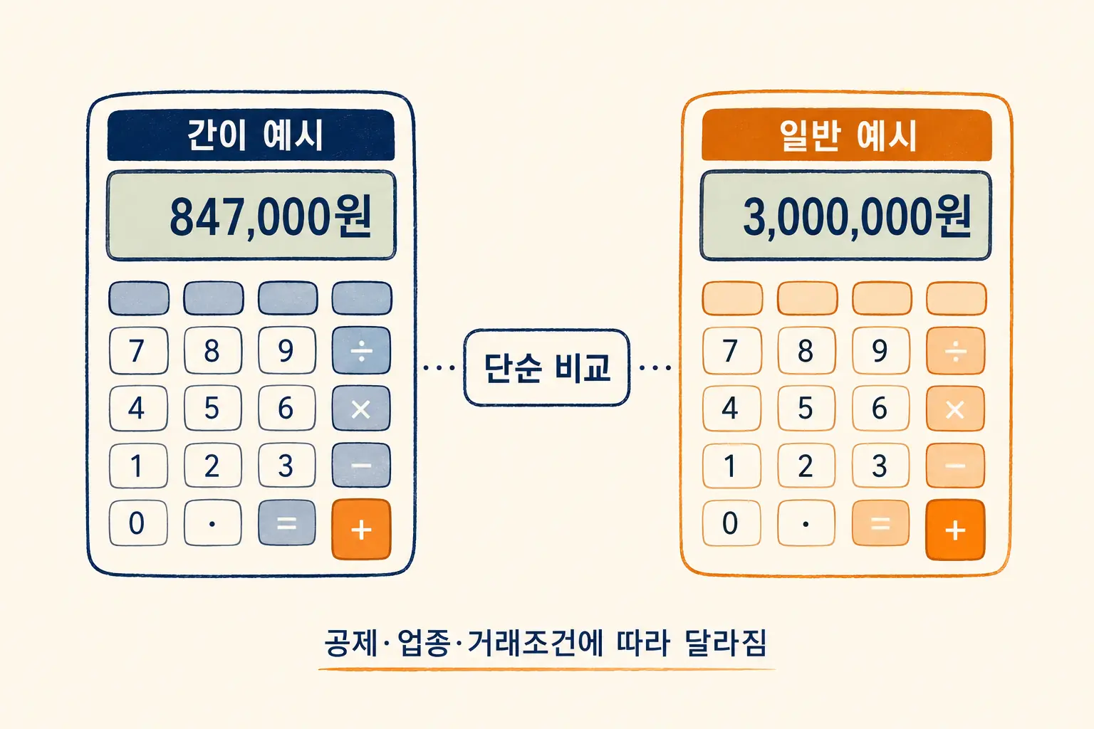 간이과세와 일반과세의 예시 세액 비교