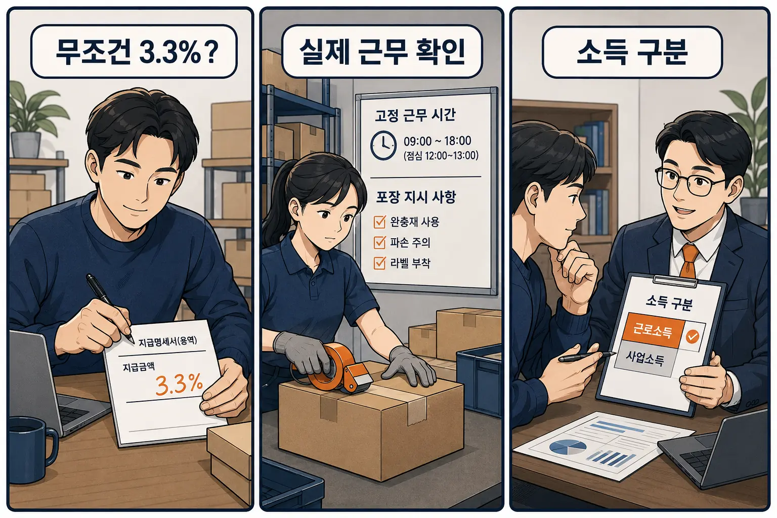 무조건 3.3% 처리 전 실제 근무를 확인하는 만화