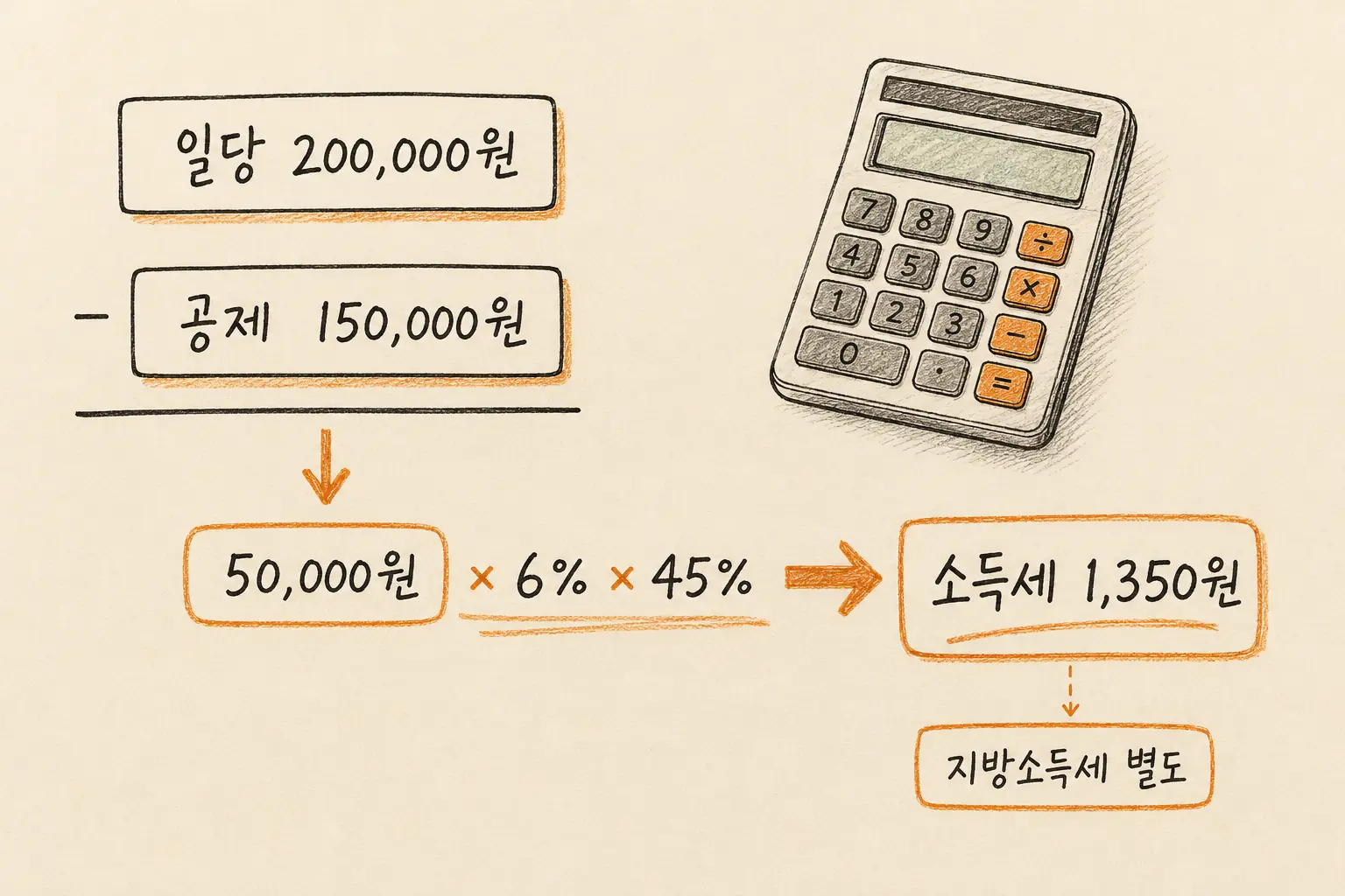일당 20만원 일용근로자 소득세 계산