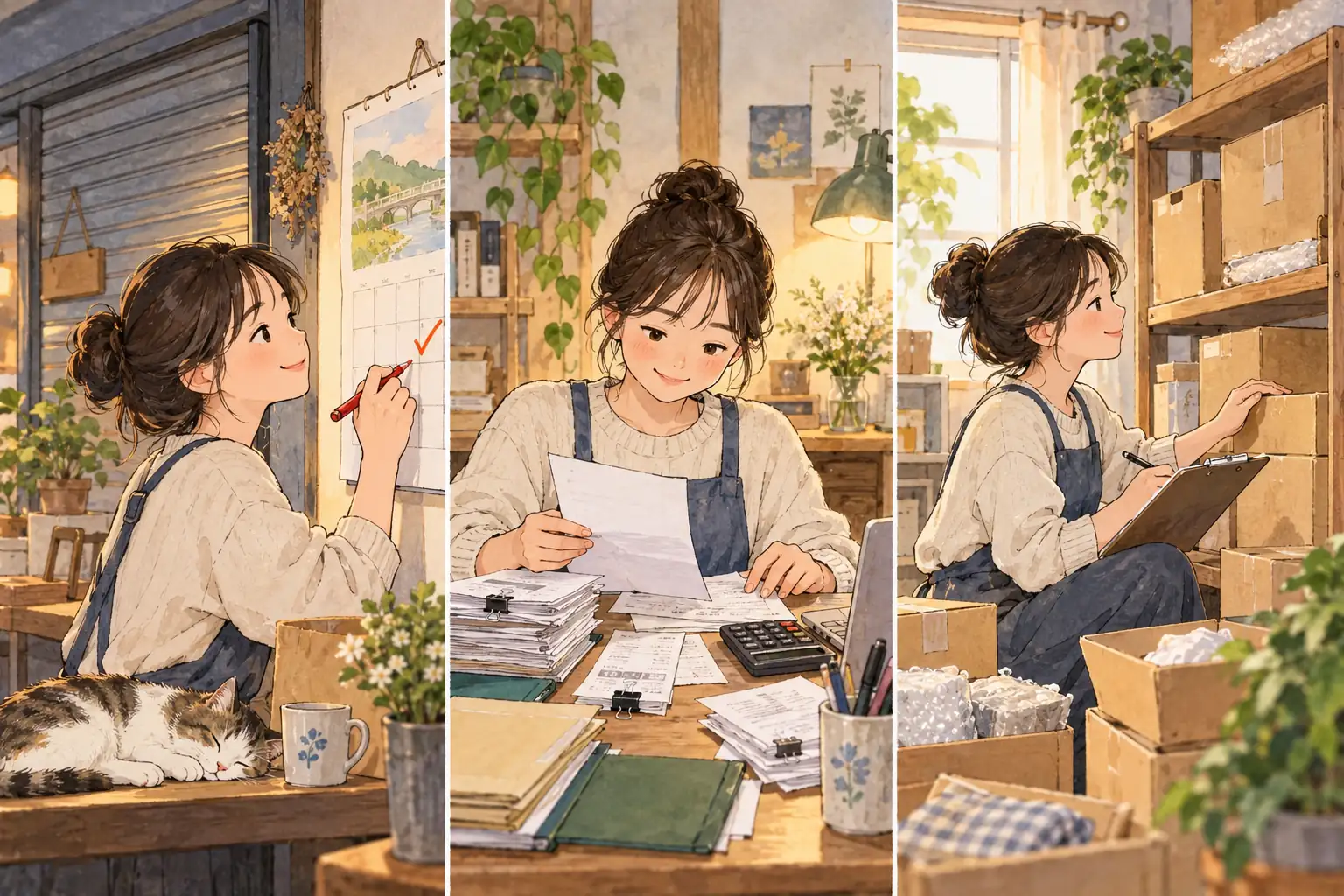 폐업일을 정하고 재고표와 신고자료를 준비하는 수채화